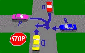 O车停在停车(STOP)牌前-