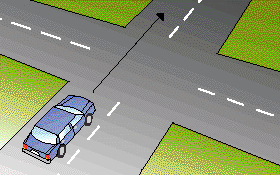 You come to an intersection that does not have traffic lights or signs.  How do you decide when to drive straight ahead?