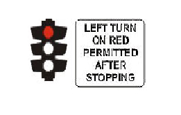 You wish to turn left at this intersection.  The traffic lights are red and you see this sign.  You should -