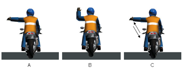 How should you give an arm signal to turn left?