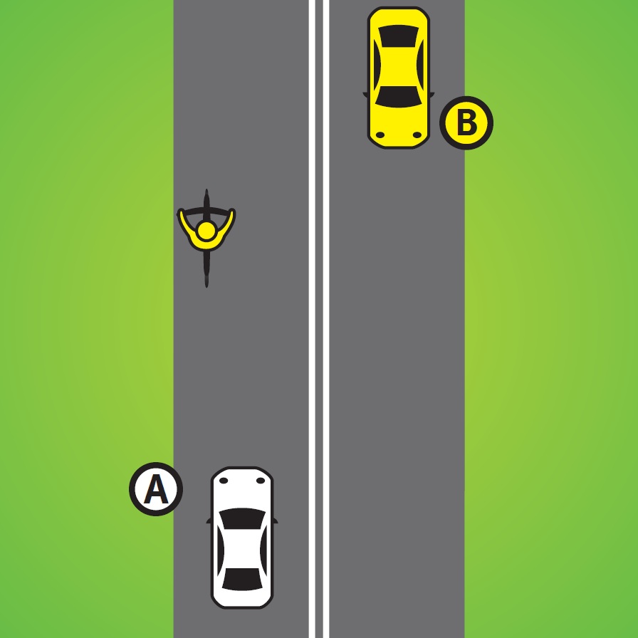 Can Vehicle A cross the double lines?