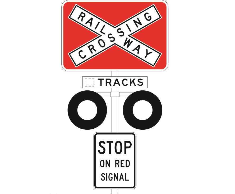 At a railway crossing with the boom gates down and red lights flashing, you must -