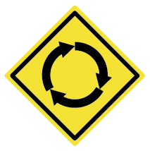 What should you do when you see a 'roundabout ahead' sign?