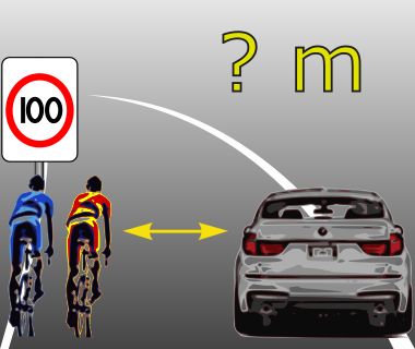 When travelling on a road in a 100km/h speed zone where cyclists are riding two abreast, you must pass at a minimum distance of at least: